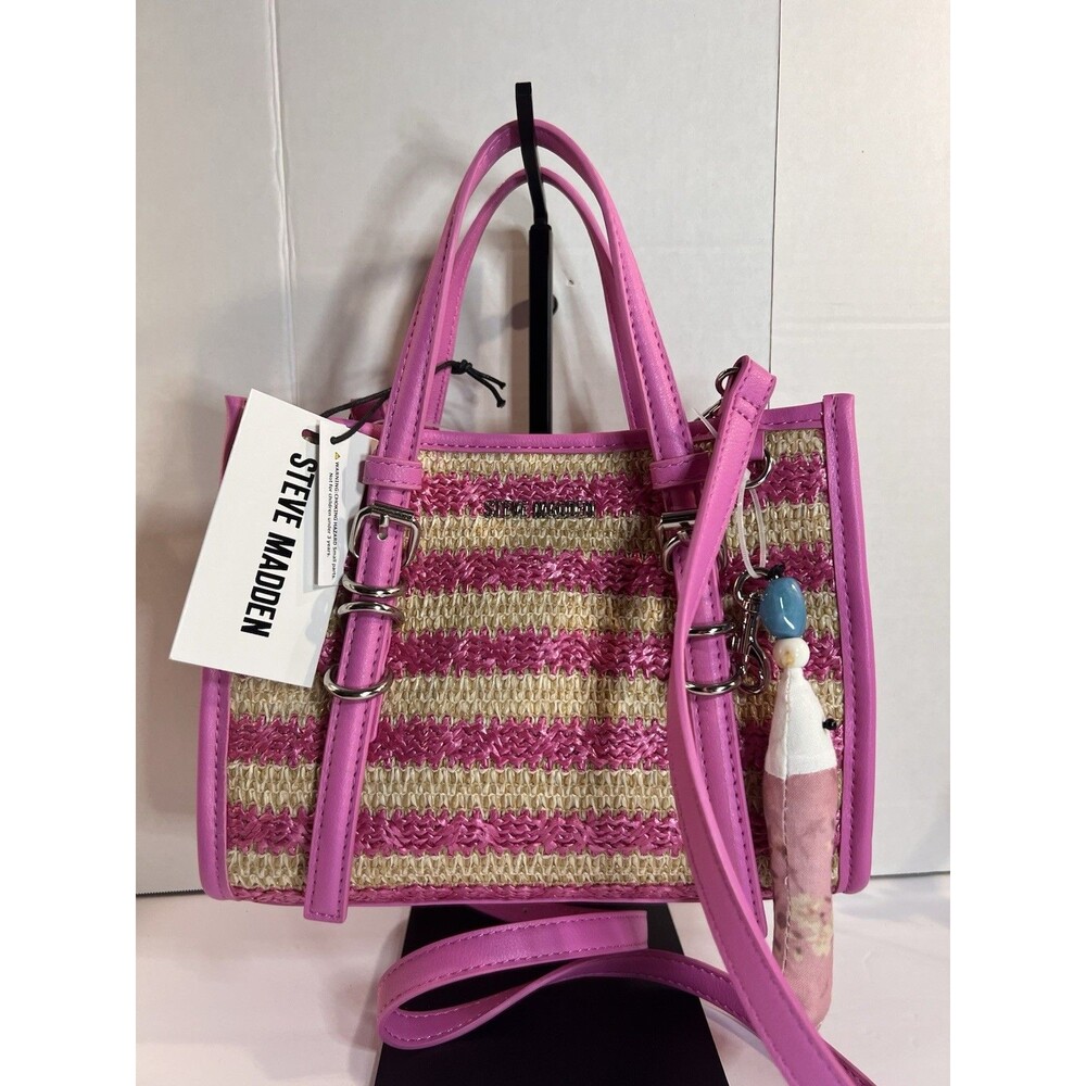 Steve Madden BBOGANI 2 Pink Multi Woven Satchel Crossbody NWT MSRP $98